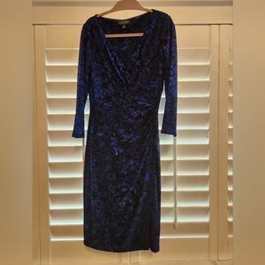 Ralph Lauren deep blue floral knee length gown, NWT